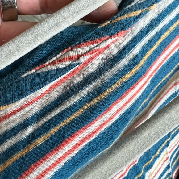 Madewell Do Well Striped V-Neck T-Shirt Size Large | Multicolor Cotton Blend Tee - Picture 3 of 7